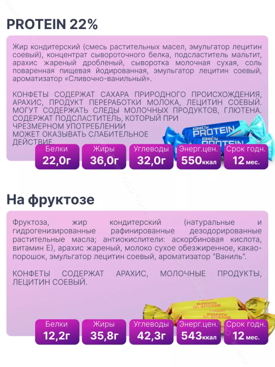 Конфеты без сахара протеиновые + на фруктозе 500 гр