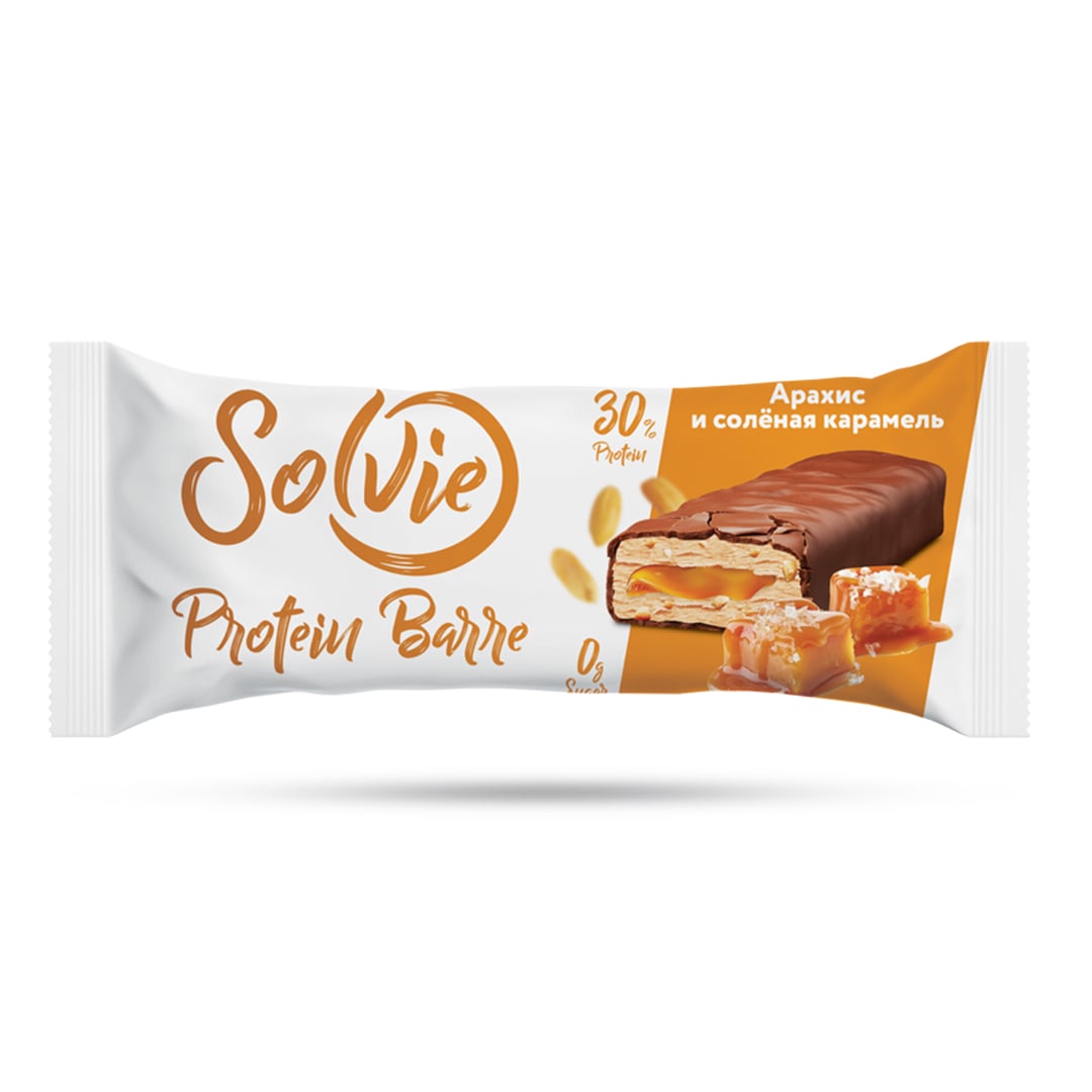 Батончик протеиновый SOLVIE Protein BARRE Арахис и соленая карамель 8шт*50 г