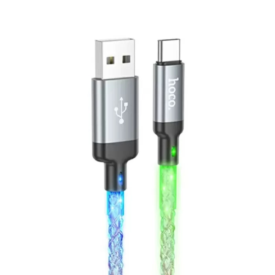 Кабель HOCO U112 USB-A - Type-C 3A 1m серый с подсветкой