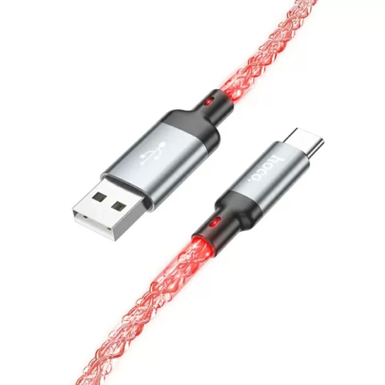 Кабель HOCO U112 USB-A - Type-C 3A 1m серый с подсветкой