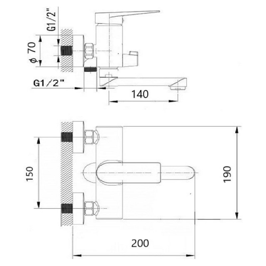 Смеситель для ванны Wisent WP30240, Хром