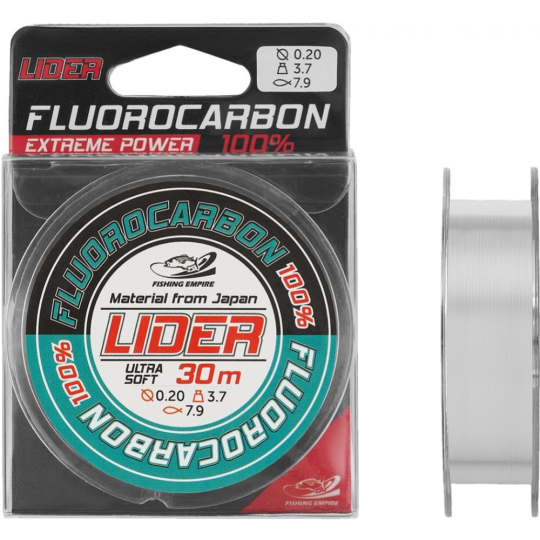 Леска флюорокарбоновая «Lider» Fluorocarbon 100%, FL- 0143, 30 м, 0.43 мм