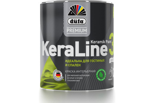 Интерьерная акриловая краска для потолка, для стен Dufa Premium KERALINE 3, матовая, моющаяся, белая, 0.9 л