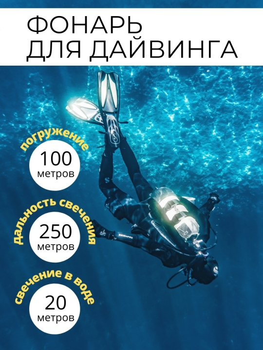 Фонарь «Титан 6» для дайвинга, 10 Вт CREE 800 лм, 4хАА, IPX8, до 100 м, TDM SQ0350-0066