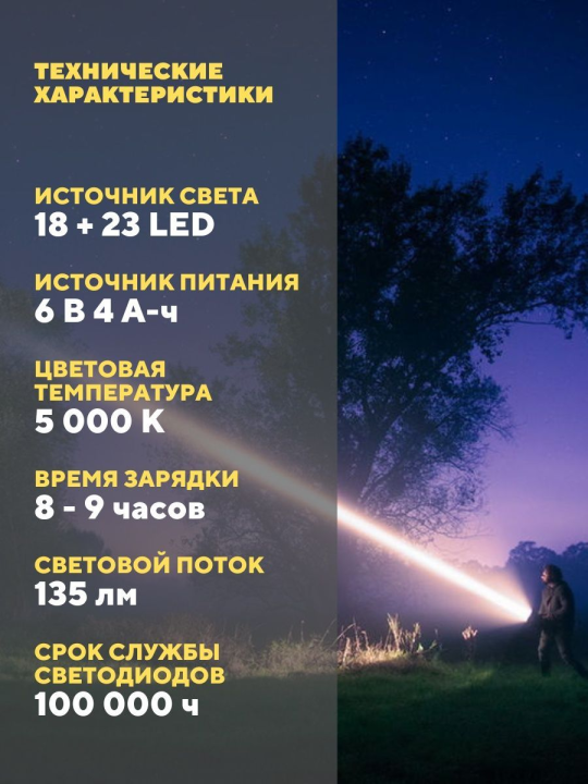 Фонарь светодиод. "Прожектор", аккум. 23+18 LED, поворот. ручка и подставка, 28 лм/Вт, TDM SQ0350-0036