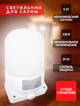 Светильник НПБ400-1 для сауны настенный, наклонный, IP54, 60 Вт, белый, TDM SQ0303-0049