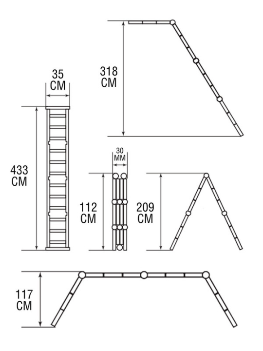 Лестница-трансформер алюминиевая ЛТА4х4, 4 секции по 4 ступени, h=433/209/117 см, 11,7 кг TDM SQ1028-0304