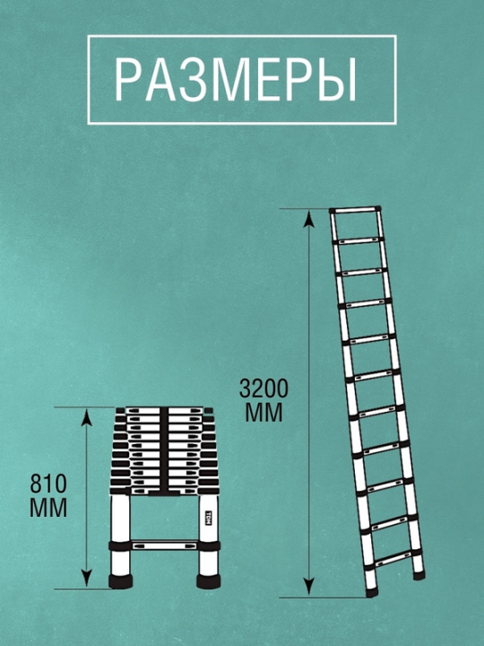 Лестница телескопическая алюминиевая ЛТ-11, 11 ступеней, h=3200 мм, "Алмаз" TDM SQ1028-0401