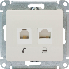 Розетка «Glossa» двойная RJ11+RJ45, механизм, GSL000285.