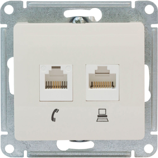 Розетка «Glossa» двойная RJ11+RJ45, механизм, GSL000285.