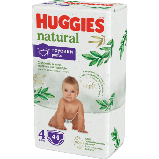 Подгузники-трусики детские «Huggies» Natural mega, размер 4, 9-14 кг, 44 шт