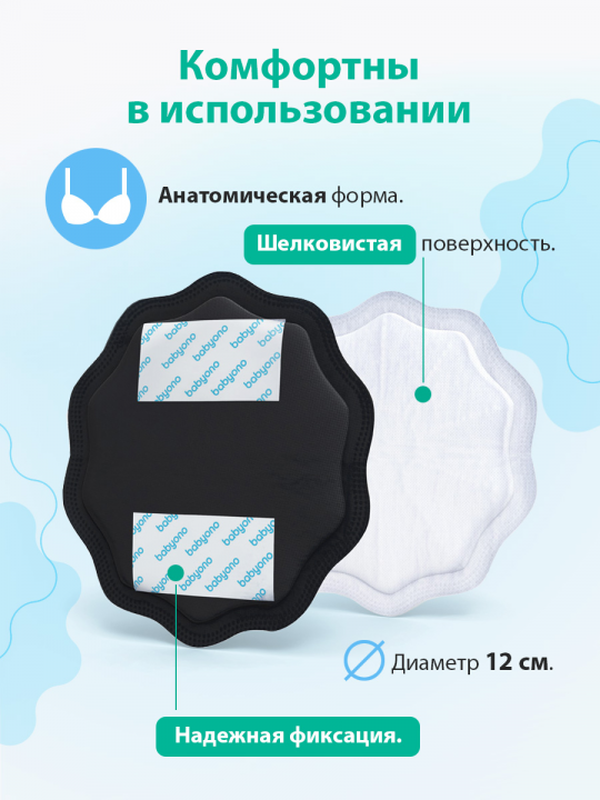 Вкладыши для груди одноразовые BabyOno, 24 шт., черные (арт. 298/02)