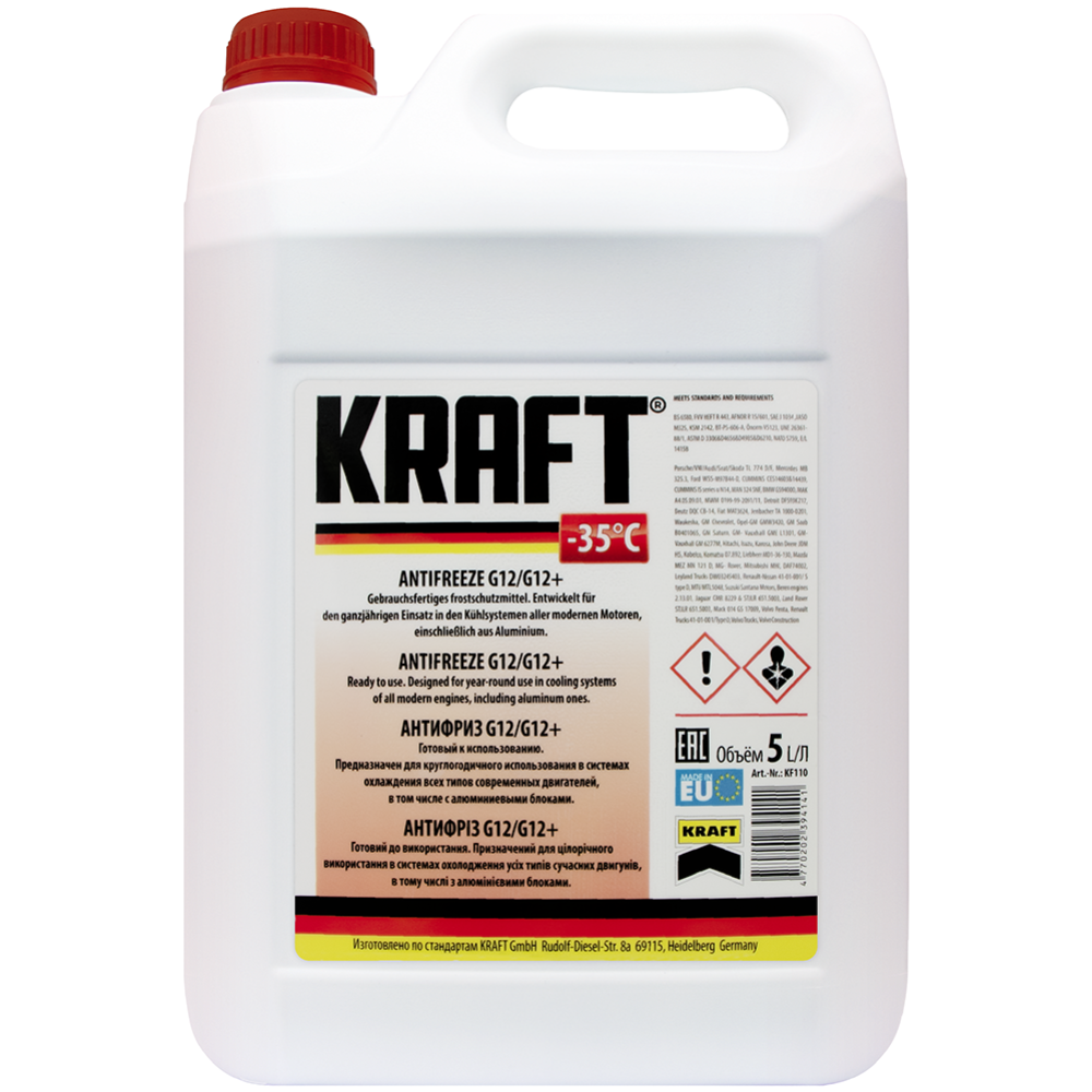 Антифриз «Kraft» KF110, G12/G12+, красный, 5 л купить в Минске