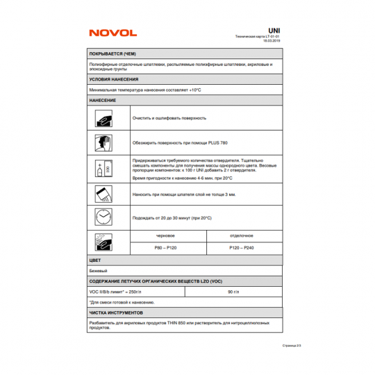 Шпатлевка универсальная NOVOL UNI - 2.0 кг