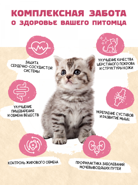 Влажный корм для котят (Телятина), 10 паучей