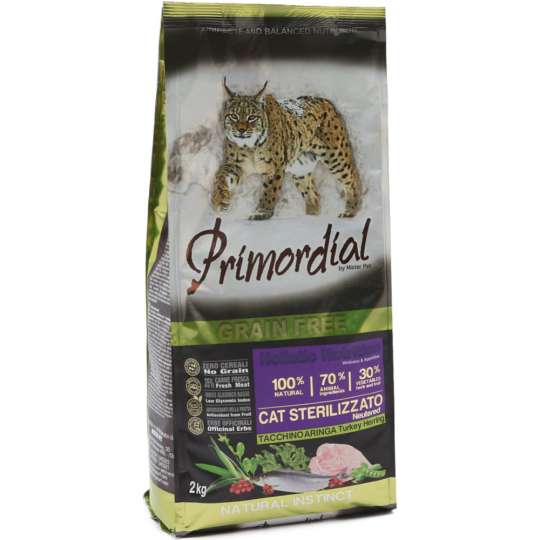 Корм для кошек «Primordial» Cat Neutered Turkey & Herring, с индейкой и сельдью, MGSP1302, 2 кг