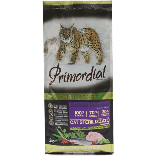 Корм для кошек «Primordial» Cat Neutered Turkey & Herring, с индейкой и сельдью, MGSP1302, 2 кг