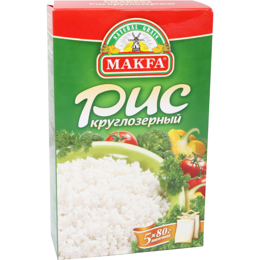 Рис круг­ло­зер­ный «Мак­фа» в спе­ци­аль­ных па­ке­ти­ках для варки, 400 г