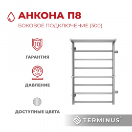 Полотенцесушитель водяной Terminus (Терминус) Анкона с полкой П8 500х800 боковое подключение м/о 500 хром