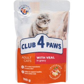 Корм для кошек «Club 4 paws» с телятиной в овощном соусе, 100 г