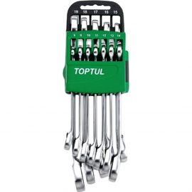 Набор комбинированных ключей с трещоткой «Toptul» GSCQ0901, 8-19 мм