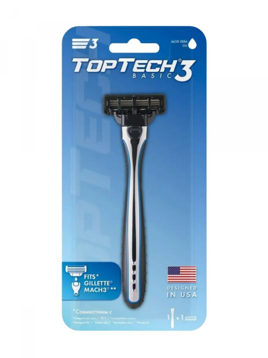 Бритва мужская / бритвенный станок мужской / станок для бритья мужской / бритва для мужчин TopTech BASIC 3 (бритва+1 кассета)