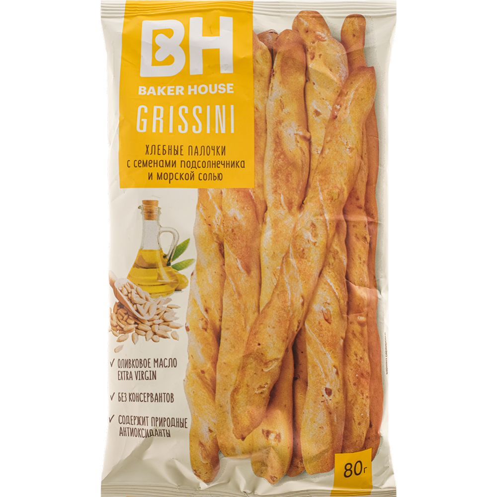 Палочки хлебные «Baker House» Grissini, с семенами подсолнечника и морской солью, 80 г #0