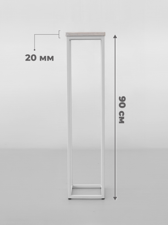 Цветочница, стойка для цветов напольная металлическая лофт, массив дуба, H90см, беленый/белый, STAL-MASSIV