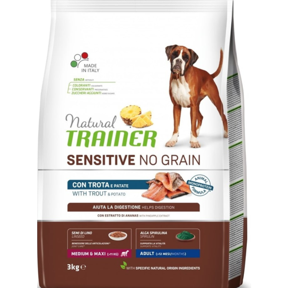 Корм для собак «Trainer» Sensitive Med&Max Adult No Grain, форель, 3 кг