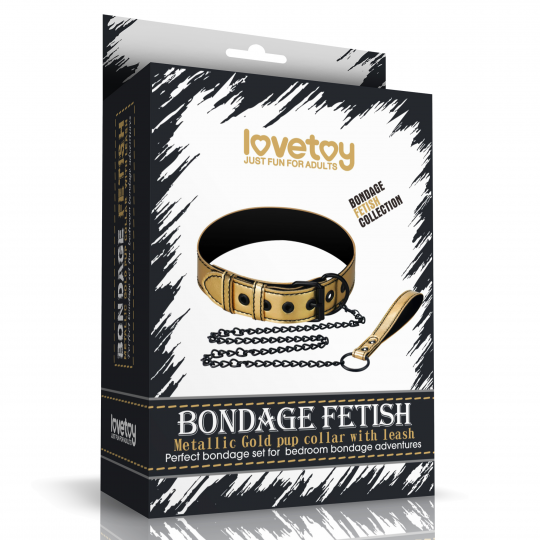 Ошейник с поводком на цепи Bondage Fetish Black Matt Collar With Leash золотистый