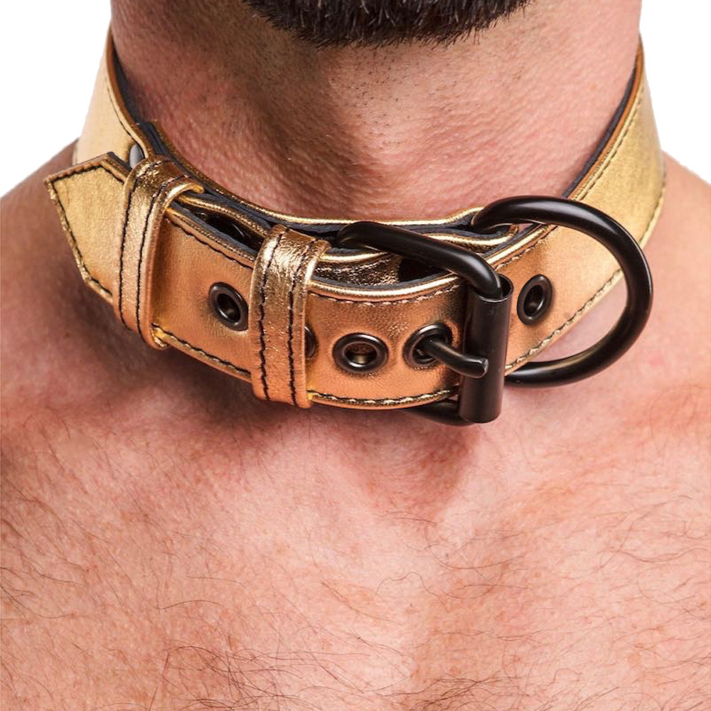 Ошейник с поводком на цепи Bondage Fetish Black Matt Collar With Leash золотистый