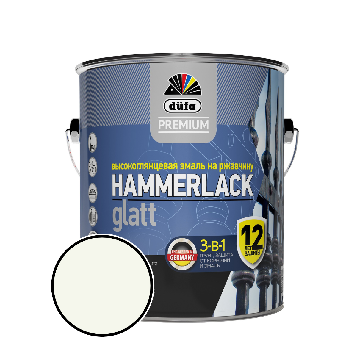 Эмаль по ржавчине 3 в 1 Dufa Premium HAMMERLACK, гладкая, высокоглянцевая, RAL -1015 (Слоновая кость), 2 л