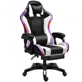 Кресло геймерское компьютерное с RGB подсветкой на колесиках (чёрно-белое)