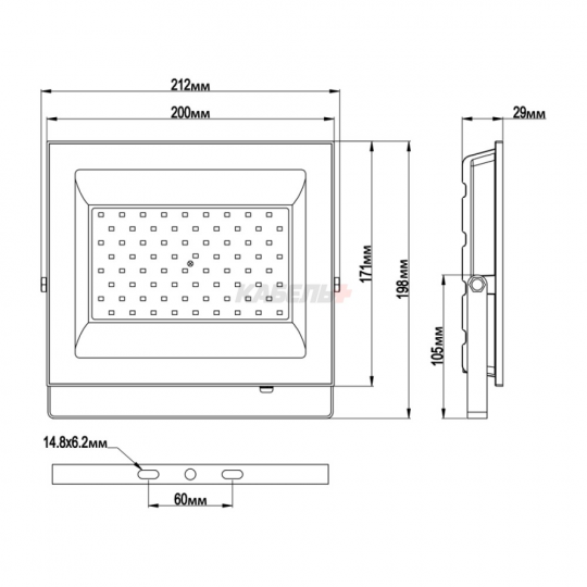 Светодиодный прожектор Luminarte LFL-100W/06 100Вт 5700К IP65 8000лм серый корпус 212х171х29 1/20