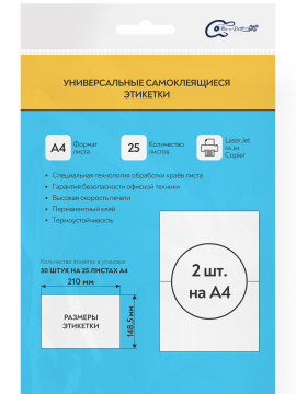 Комплект универсальных самоклеящихся этикеток, 210х148,5 мм, цвет белый матовый, 100 листов А4