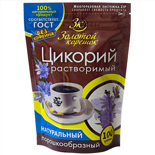 Цикорий растворимый порошкообразный Золотой Корешок, комплект из 12 пакетов по 100 грамм каждый.