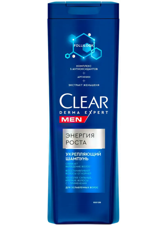 CLEAR MEN DERMA EXPERT Шампунь укрепляющий Энергия роста 380мл