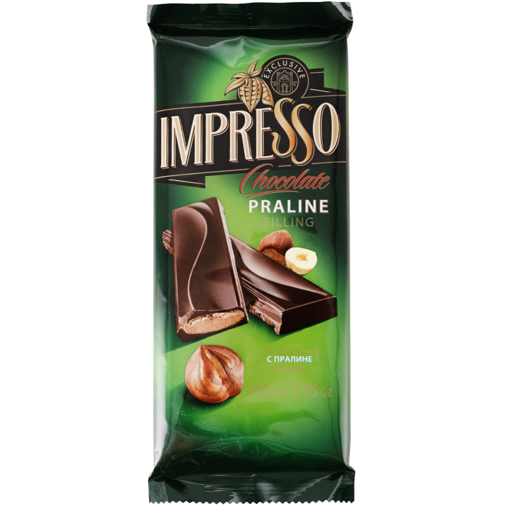 Шоколад «Impresso» горький, с начинкой пралине, 200 г #0