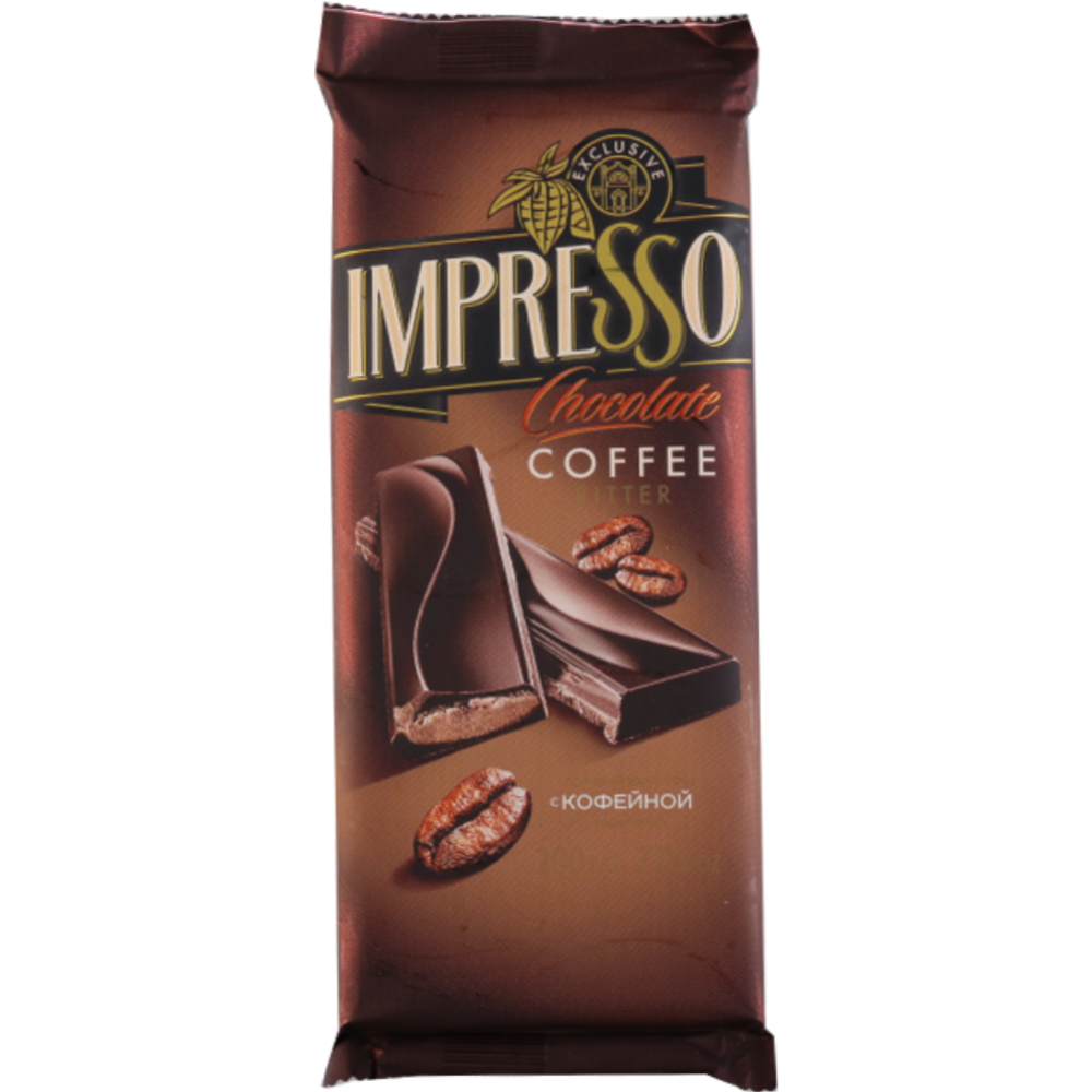 Шоколад горький «Impresso» с кофейной начинкой, 200 г #0