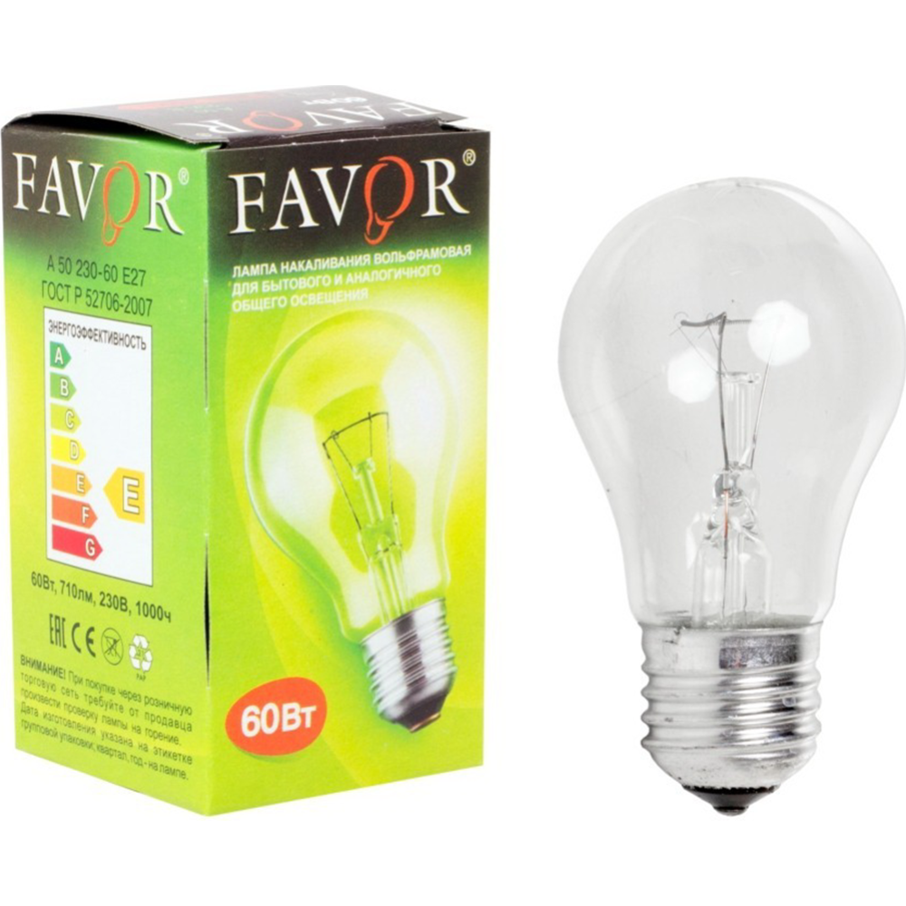 Лампа накаливания «Favor» А50, 230-60, Е27 #0