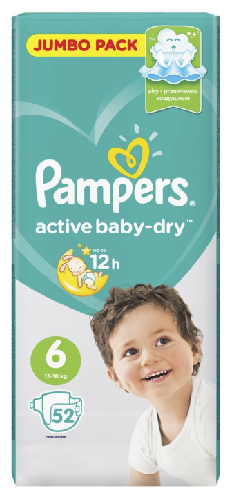 Pampers  Active Baby-Dry 6  Extra Large  13-18 кг  подгузники, Россия, 52 шт    { 14346 }