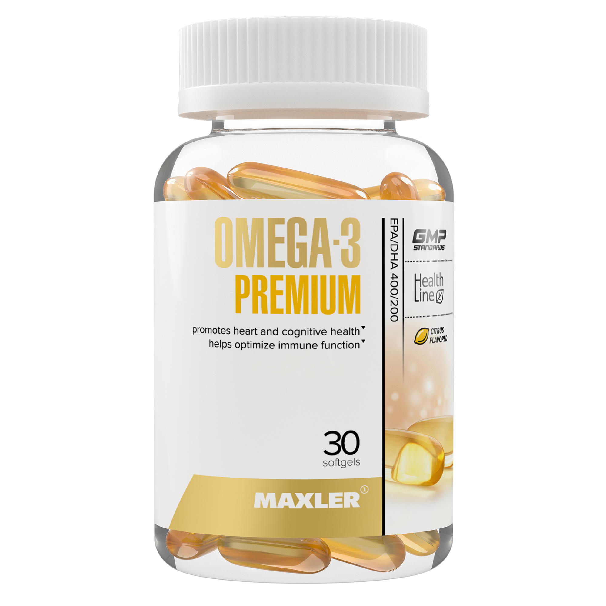 Омега-3 Maxler Omega-3 Premium EPA/DHA 400/200 Citrus Flavor 30 softgels