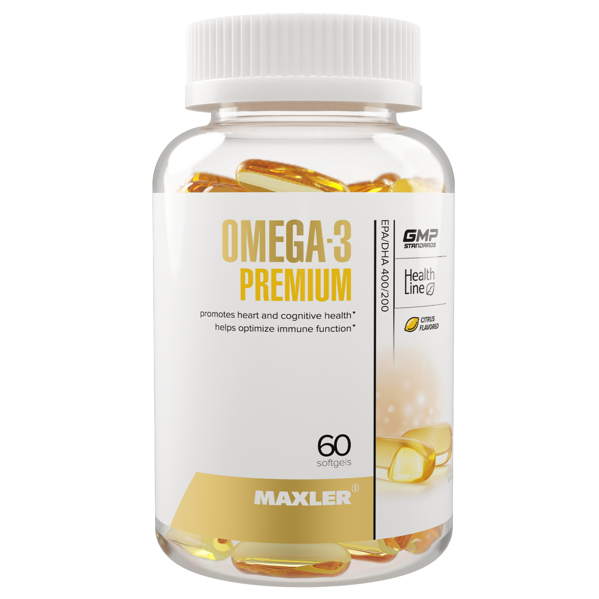 Омега-3 Maxler Omega-3 Premium EPA/DHA 400/200 Citrus Flavor 60 softgels