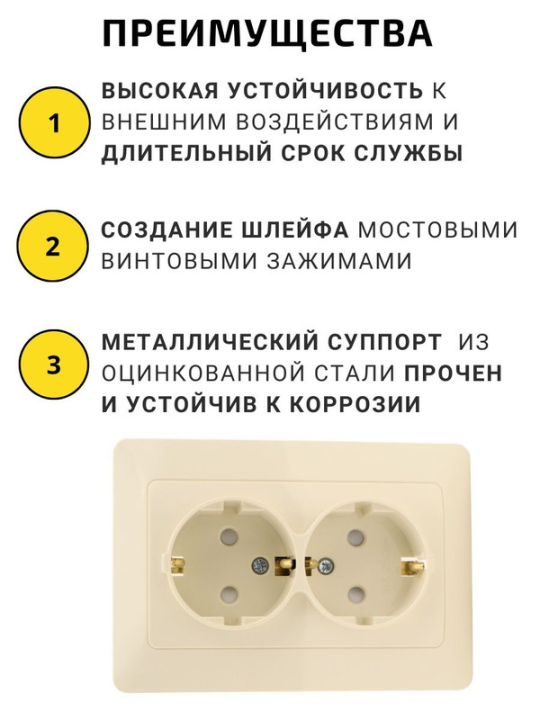 Розетка двойная 2П+З (4шт) с защ. шт. 16А 250В сл. кость "Ильмень" TDM SQ1823-0116(4)