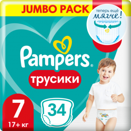 Подгузники-трусики детские «Pampers» Pants, размер 7, 17+ кг, 34 шт