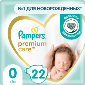 Под­гуз­ни­ки «Pampers» Premium Care  Размер 0, 1.5-2.5 кг, 22 шт