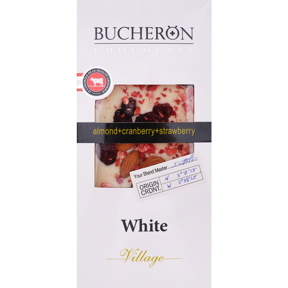 Шоколад «Bucheron» белый, с миндалем, клюквой и клубникой, 100 г #0