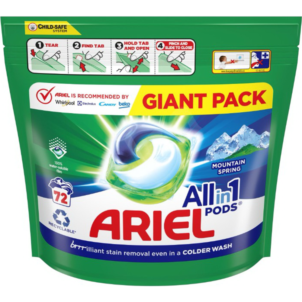 Капсулы для стирки «Ariel» All in 1 Pods,  Mountain Spring, 72 шт