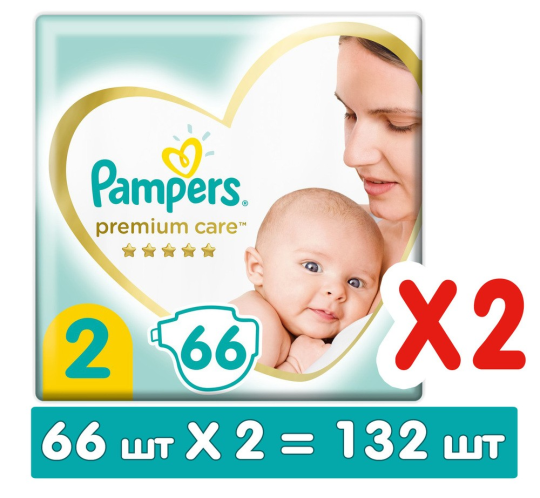 Pampers Premium Care 2  Mini   4-8 кг  подгузники, Россия, 66 шт х 2 уп    { 46309 }