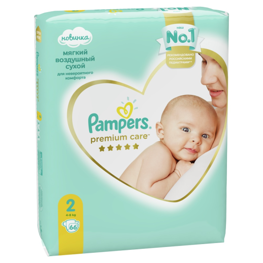 Pampers Premium Care 2  Mini   4-8 кг  подгузники, Россия, 66 шт х 2 уп    { 46309 }